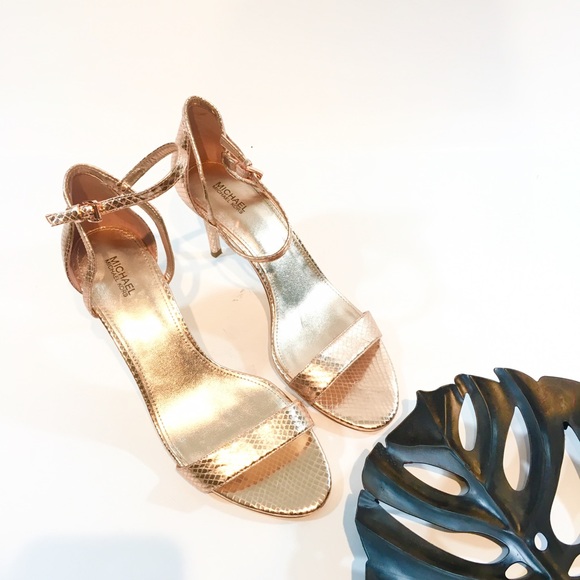 Michael Kors Shoes - Michael Kors Gold strappy snake skin kitten heels